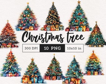 Clipart de árbol de Navidad Árbol de Navidad de lujo PNG Elementos de clip art de decoración navideña Álbum de recortes de sublimación Manualidades con papel digital Uso comercial