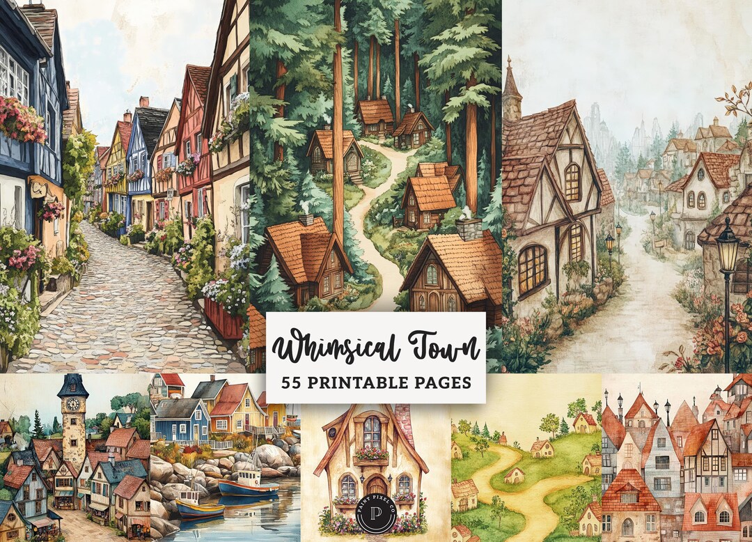 Whimsical Town Houses Junk Journal Papers - Whimsy Storybook Printable ...