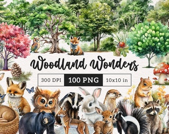 Woodland Animals Clipart Cute Forest Animals PNG Watercolor Baby animals Woodland Baby Shower Forest Babies Nursery Woodland Decor Autumn
