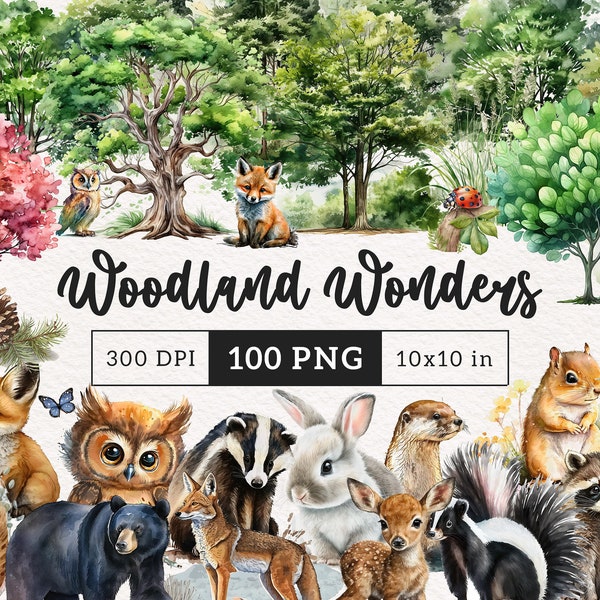 Woodland Animals Clipart Cute Forest Animals PNG Watercolor Baby animals Woodland Baby Shower Forest Babies Nursery Woodland Decor Autumn