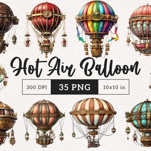 Steampunk heteluchtballon clipart grillige steampunk ballon PNG Metal Art-graphics ongewenste dagboek Victoriaanse Altered Fantasy DTF Scrapbooking