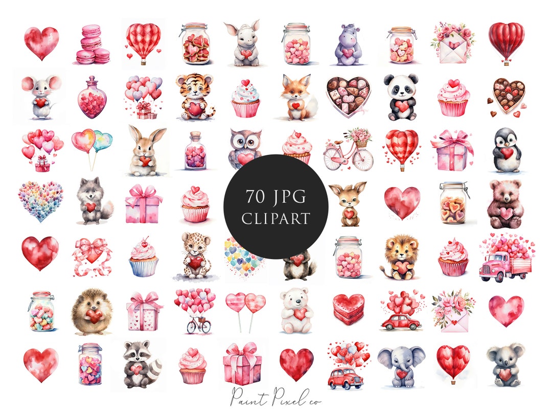 Valentine Clipart Bundle High Quality Jpgs Watercolor Lovers Day Clip ...
