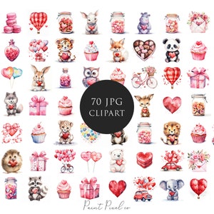 Valentine Clipart Bundle Alta calidad JPGs Acuarela Amantes día clip art JPG Sublimación Junk Journal Papel elaboración Licencia comercial