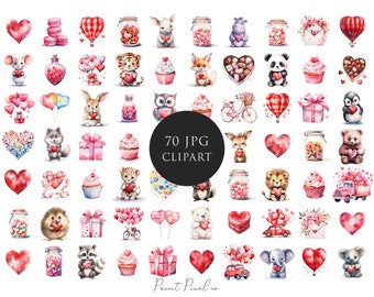 Valentine Clipart Bundle High Quality JPGs Watercolor Lovers day clip art JPG Sublimation Junk Journal Paper crafting Commercial License