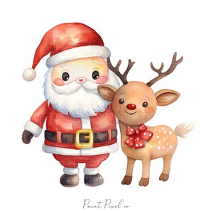 8 clipart de Papai Noel e renas JPGs de alta qualidade Clipart de Natal fofo Sublimação Diário de lixo Artesanato em papel digital Licença comercial