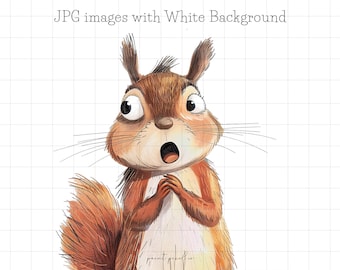 40 Quirky Squirrel JPG Clipart Whimsical Woodland Animals Funny Squirrel Printable JPGs Paper Craft commercial use Junk Journal Card making