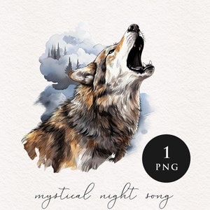 Howling Wolf clipart PNG watercolor werewolf Sublimation transfer clip art full moon graphic illustrations wilderness shifter magic animals