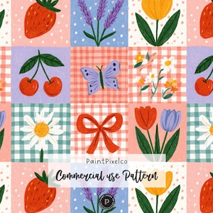 Sommarlapptäcke sömlöst mönster - sött blommigt estetiskt tygmönster - kommersiellt bruk - digital nedladdning