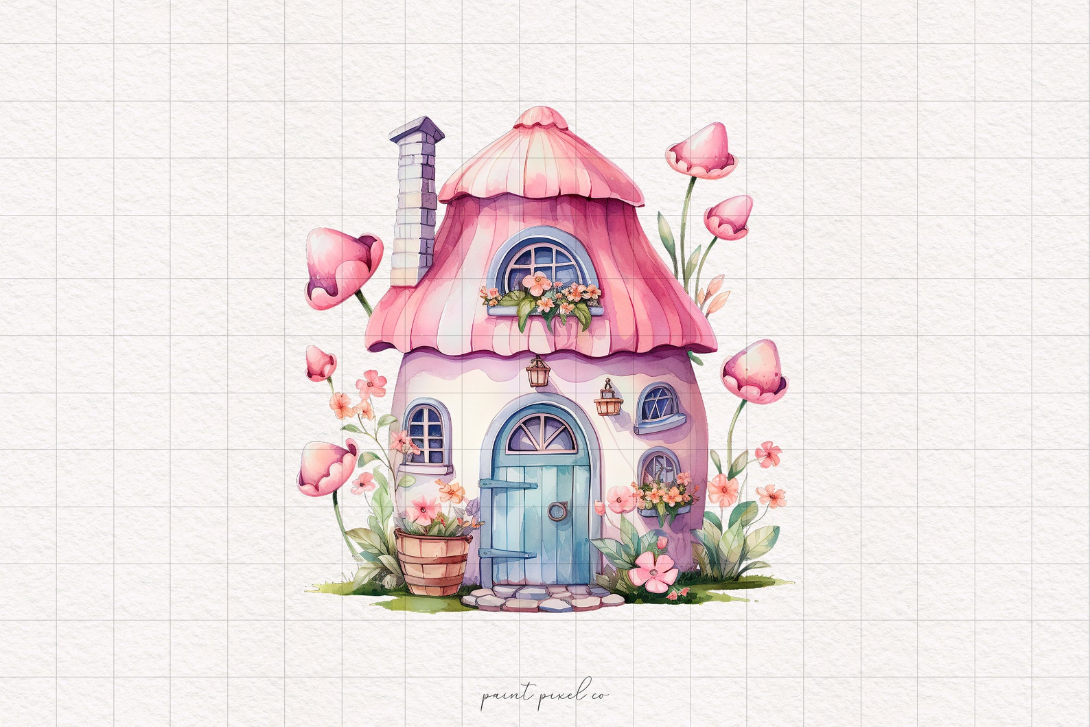 Pink Toadstool House Clipart Enchanted Mushroom Fairy PNG Pink ...