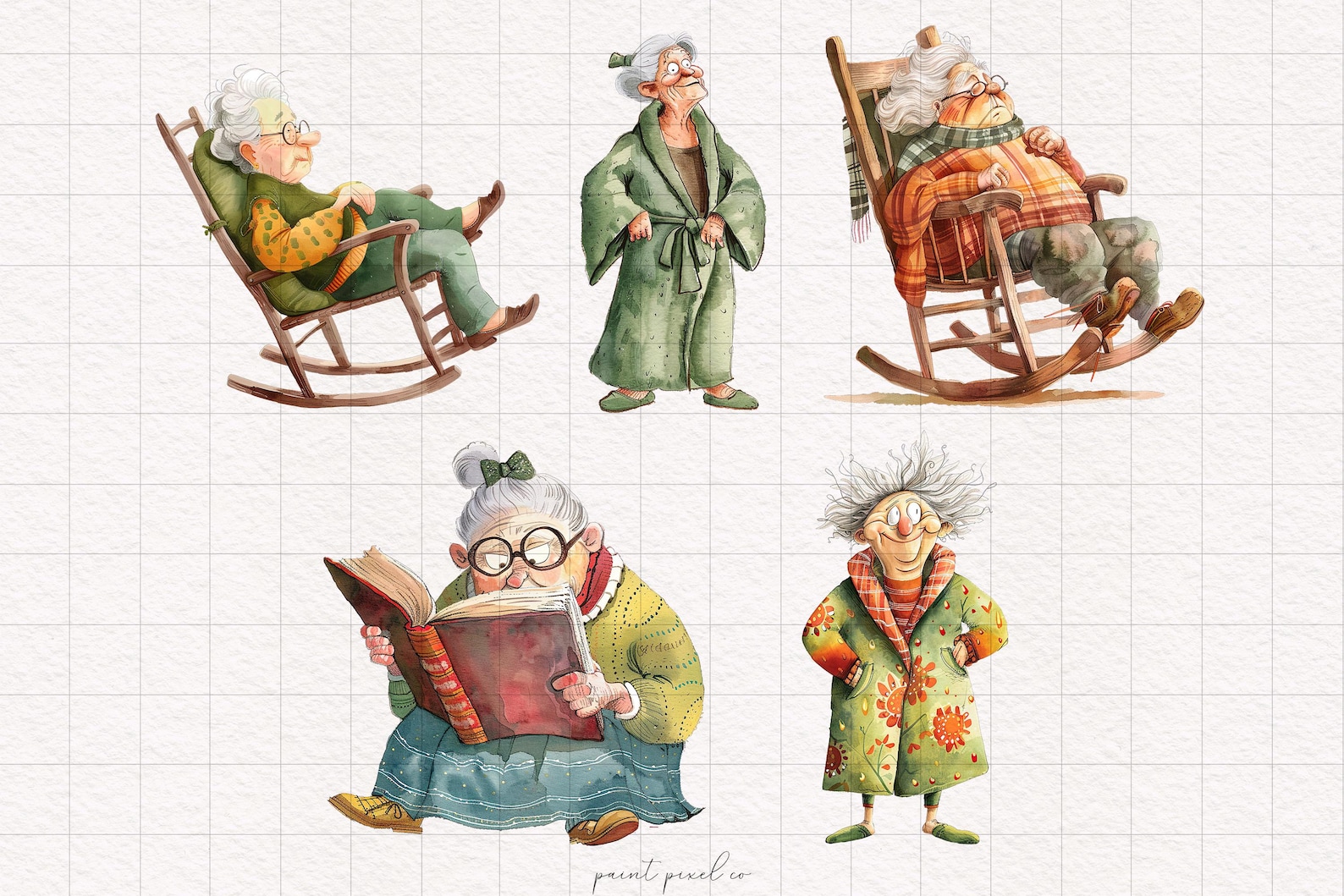Quirky Old Ladies Clipart Silly Grandma PNG Whimsical Funny Granny ...