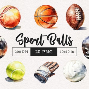 Sport Ball Clipart PNG Clipart PNG Basketball Softball Baseball American Football Illustration Handschuh Golf Sportliebhaber Geschenk Jungenzimmer