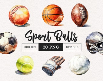 Deportes Pelota Clipart PNG Voleibol PNG Baloncesto Softbol Béisbol Fútbol Americano ilustración Guante Golf Amantes de los deportes regalo habitación de los niños