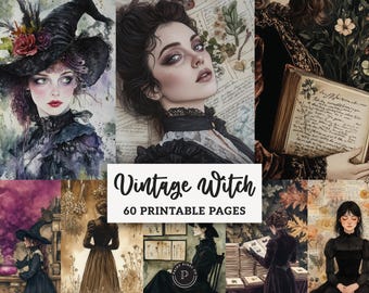 Ancient Witch Junk Journal Pages - Vintage Spooky Victorian Printable - Dark Fantasy Scrapbook Ephemera  - Witch Digital Backgrounds JPG