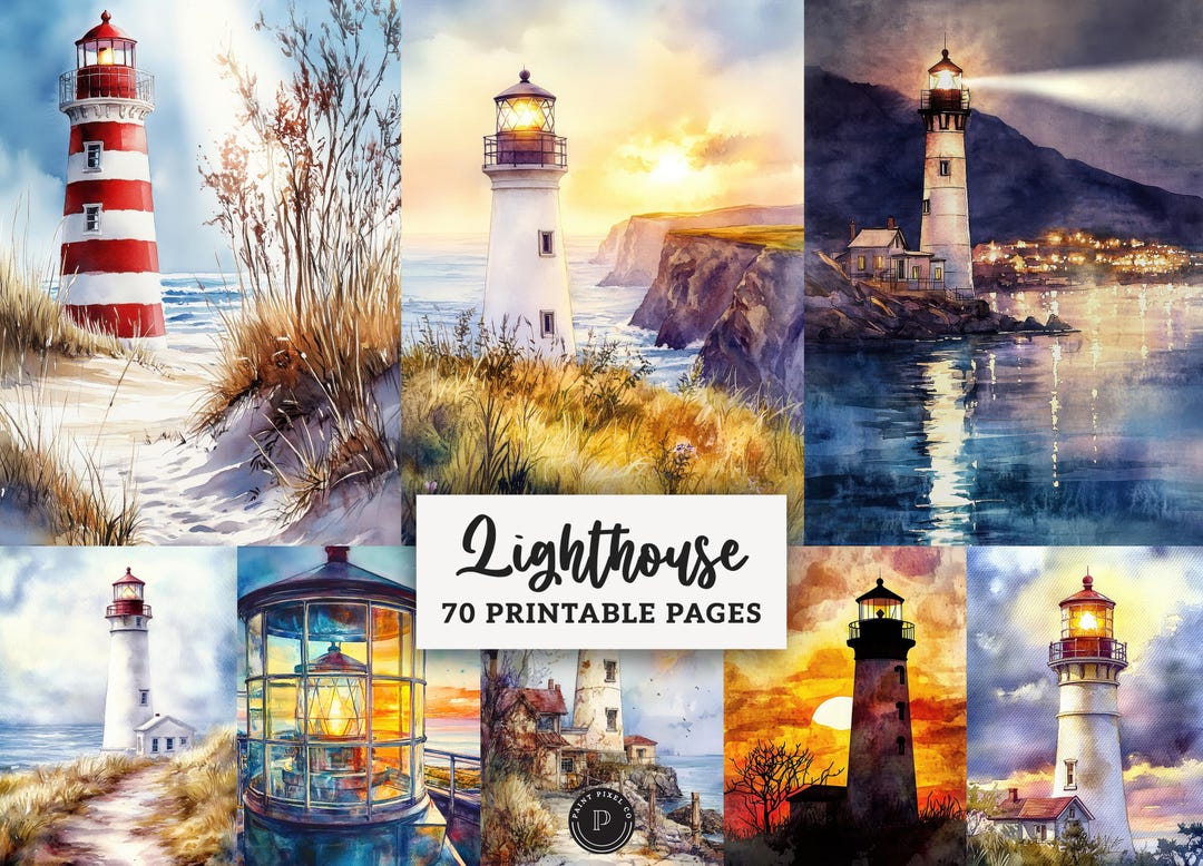 Watercolor Lighthouse Junk Journal Pages - Nautical Digital Printable ...