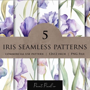 Iris Seamless Pattern Blommig Upprepande Design PNG Tygdesign Textilpapper Sublimeringsmönster Hawaiianska Blommönster Digitalt papper