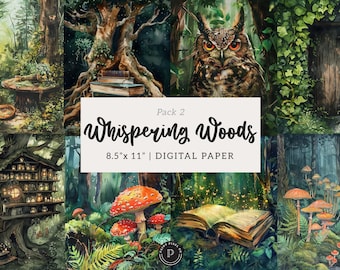 Fantasy Forest Junk Journal Papers - Enchanted Woodland Library - Scrapbook Printable Ephemera Digital Backgrounds Instant Download - Pack 2
