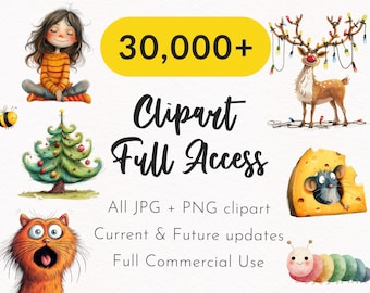 Whole Shop Mega Bundle Full store 30000 Watercolor Clipart Sublimation Quirky graphics Lifetime access Commercial use