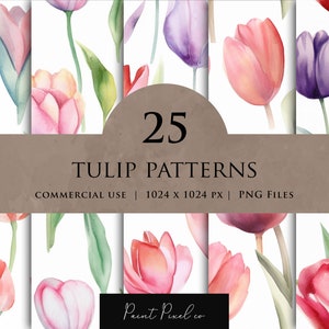 Tulpe Nahtloses Muster wiederholendes Design PNG Floral Stoffdesign Textil Frühling Sommer Blumen Muster Sublimation Digitalpapier 1024x1024