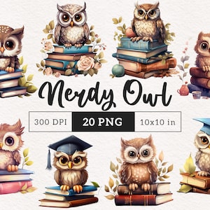 Sowa Bookworm clipart PNG Książki clipart czytanie Sublimacja Junk Journal Crafting Cartoon animal scrapbook stickers Darmowe komercyjne wykorzystanie