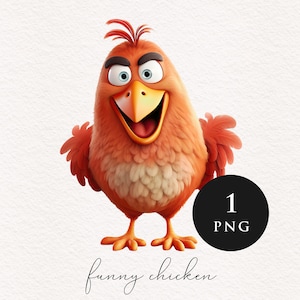 Clipart drôle de poulet PNG mignon poule coq clip art dessin animé oiseau 3D transfert par sublimation PNGs Journal création de cartes graphiques t-shirt