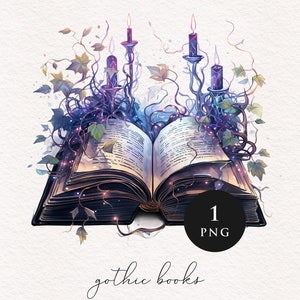 Gothic Open Book PNG clipart Old Dark Magic spell supernatural witchcraft lore Watercolor Clip Art Fairytale Stationary Sublimation transfer