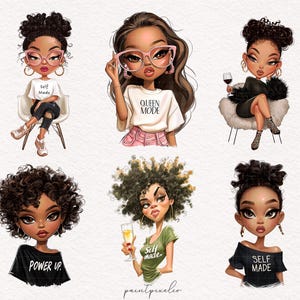 African American Girl Fashionable Black Girl clipart Afro Boss Lady Sublimation Queen Mode Self-made graphics commercial use Digital Sticker image 5