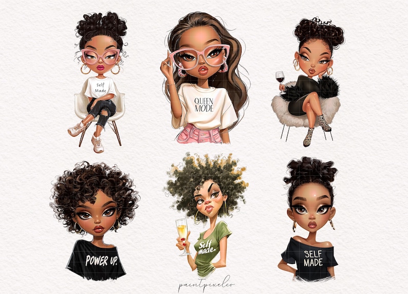 African American Girl Fashionable Black Girl clipart Afro Boss Lady Sublimation Queen Mode Self-made graphics commercial use Digital Sticker image 5