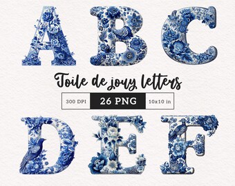 Blue Toile De jouy Alphabets Clipart Nursery Watercolor letters Alphabetic Lettering Numbers ABC 123 Card Making & Invitation Commercial use