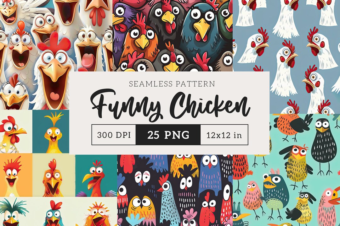 Whimsical Chicken Pattern Seamless Background Funny Chick Scrapbook ...