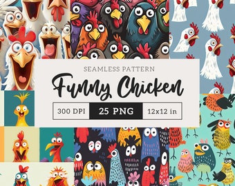 Whimsical Chicken Pattern Seamless Background Funny Chick Scrapbook Paper Seamless Texture Hen Repeating Pattern Rooster Poultry Sublimation