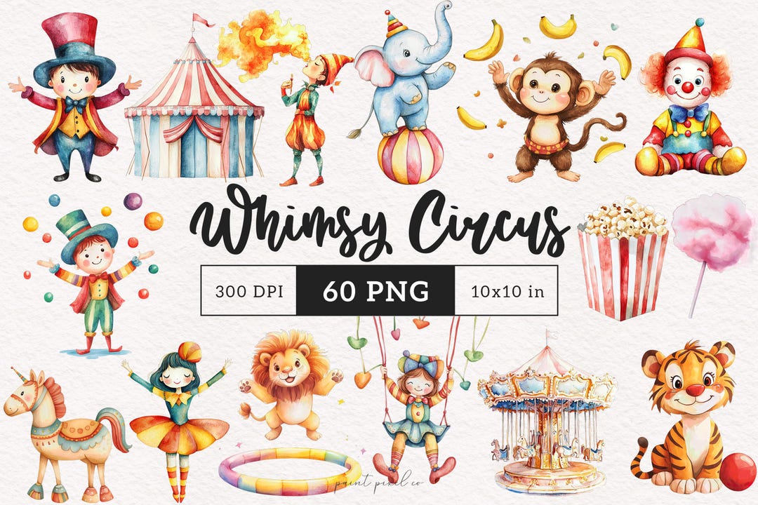 Circus Clipart Carnival PNG Watercolor Carousel Nursery Art Graphics ...