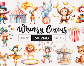 Circus Clipart Carnival PNG Watercolor Carousel Nursery Art Graphics Circus animals Clipart Aesthetic Cute Carnival Tent Ringmaster