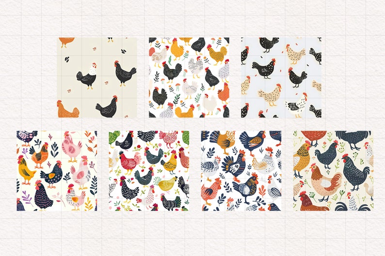 Chicken Repeat Pattern Chicken Pattern Seamless Background Digital Hen Printable Scrapbook ...