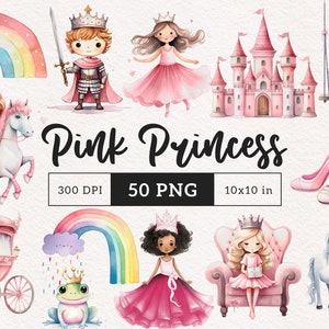 Princesa rosa Clipart conto de fadas rainha fantasia príncipe PNG ilustração arco-íris encantado meninas coroa mágica lixo diário dtf scrapbooking