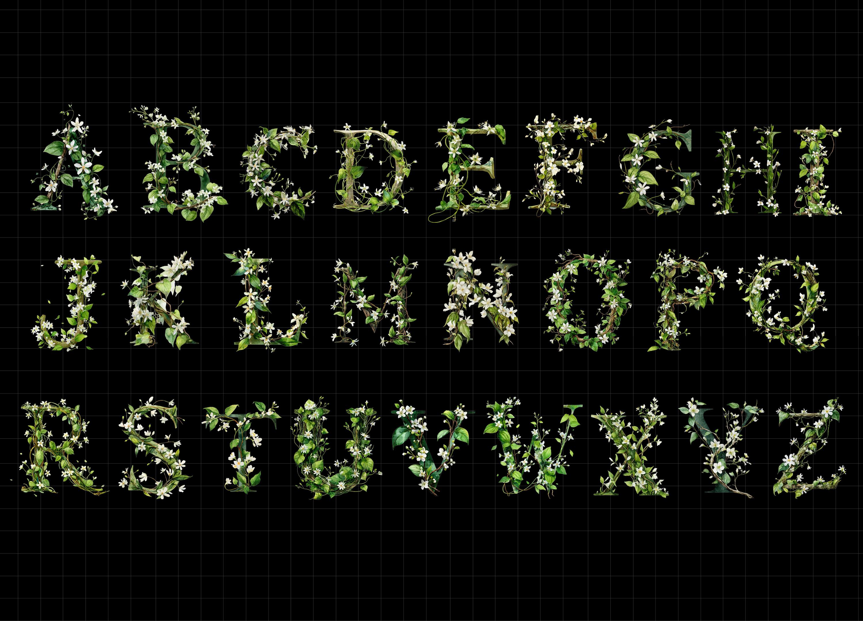 Foliage Alphabet Clipart Botanical Alphabets Boho Watercolor Leaf ...