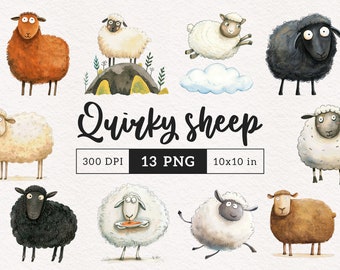 Quirky Sheep Clipart PNG Whimsical Lamb Sublimation clip art Farm animals Whimsy graphics Funny elongated Sheep Face Goofy illustration
