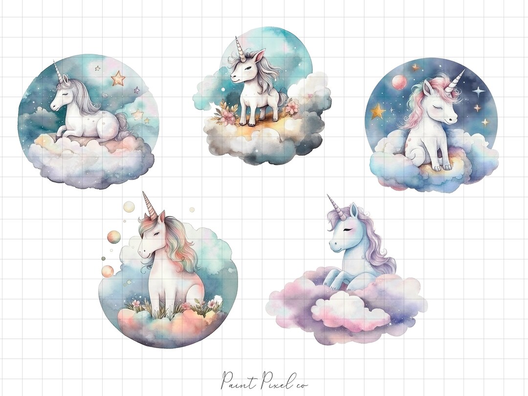 Baby Unicorn Clipart Fantasy Fairy Tale PNG Bundle Cute Unicorn Cloud ...