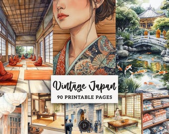 Vintage Japan Junk Journal Papers -  Sakura Scenery Printable - Asian Cherry Blossom Scrapbook Ephemera Spring Digital Backgrounds JPG