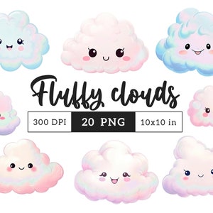 Nubes esponjosas PNG clipart niños Clip art Gráficos de dibujos animados ilustraciones infantiles Sublimación Transferencia Diario Scrapbook Arte de papel digital