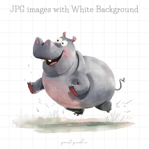 25 Quirky Hippo JPG Clipart Whimsical Safari Ippopotamo Divertenti Animali Africani Illustrazione Card Making Mixed Media JPGs uso commerciale