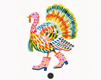 Preppy Turkey PNG, Funny Turkey Brushstroke Design, Watercolor Poultry PNG, Gouache Bird Sublimation, Farm Clipart, Commercial Use
