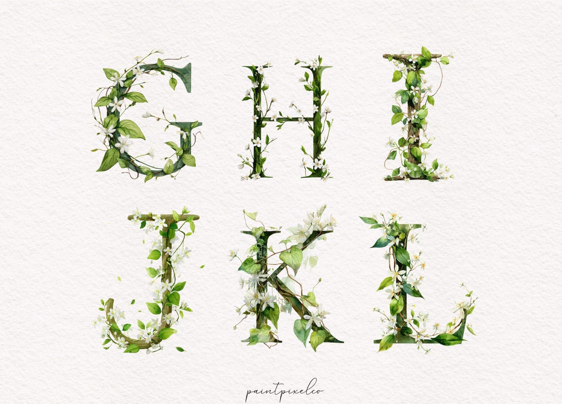 Foliage Alphabet Clipart Botanical Alphabets Boho Watercolor Leaf ...