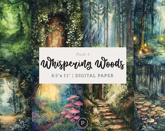 Magical Forest Junk Journal Papers - Enchanted Woodland Witchy - Scrapbook Printable Ephemera Digital Backgrounds Instant Download - Pack 4