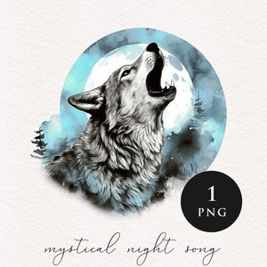Howling Wolf clipart PNG watercolor werewolf Sublimation transfer clip art full moon graphic illustrations wilderness shifter magic animals