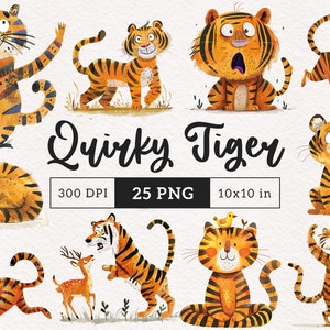 Quirky Tiger PNG Funny Tigers Clipart Silly Safari Animals Clipart Indian Wildlife PNG Whimsical Sublimation Cartoon Jungle Tiger Gato salvaje