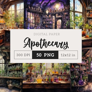 Apothecary Digital Paper PNG Bundle Occult Background Magic Sublimation graphics Junk Journal illustration Scrapbooking 12x12 paper Download