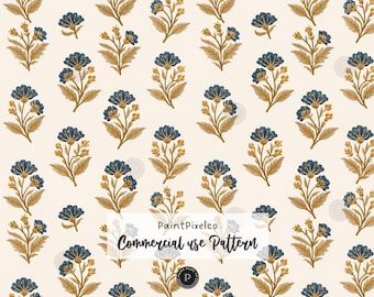 Scandinavian Block print Seamless Pattern Vintage Nordic aesthetics Flowers Boho Ethnic Background (Commercial Use) (Digital Download)