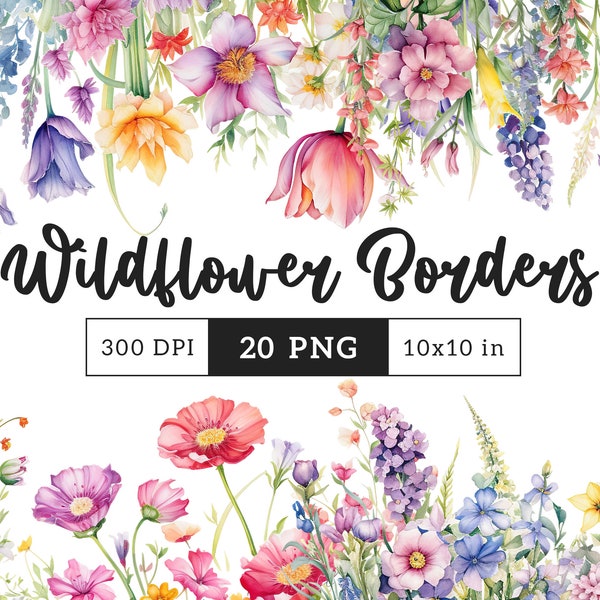 Wild Flower borders PNG clipart floral Clip art wedding Wildflowers border Sublimation Junk Journal Digital paper craft Commercial License