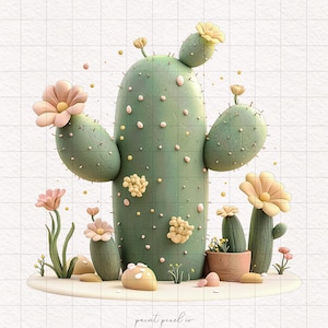 10 mignons cactus 3D pastel PNG cactus clipart amateurs de plantes du désert jardinage sublimation papier artisanat Junk Journal Kit imprimable