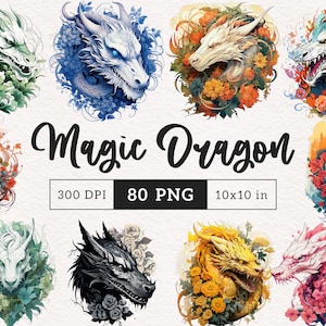 Dragon Clipart Watercolor Fantasy Dragons PNG Magical Fairytale Sublimation clip art Dragon DTF t-shirt graphic PNG Dragon illustration pod